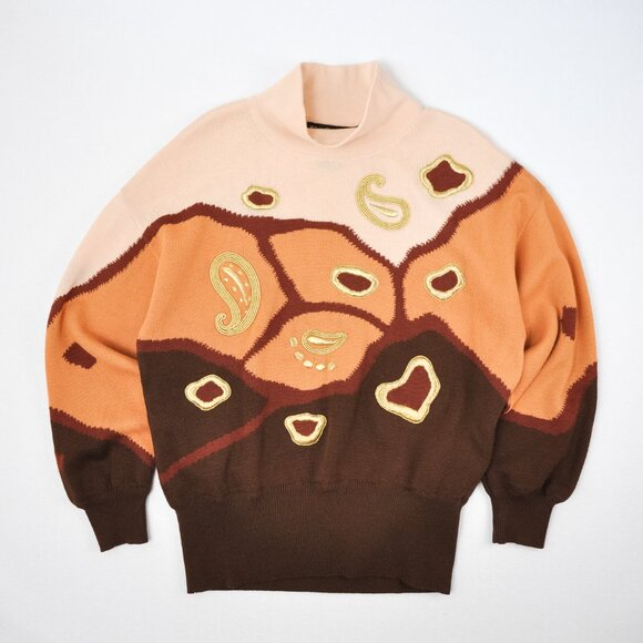 1980s Escada Abstract Wool Knit Sweater | Size L/XL - Picture 2 of 9